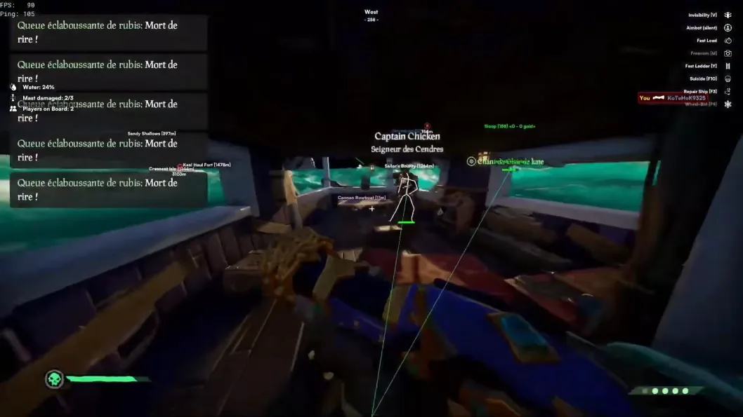 Player ESP with skeleton overlay and health bar in Sea of Thieves